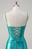 Load image into Gallery viewer, Sparkly Peacock Corset Spaghetti Straps Prom Dress with Beading