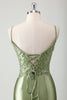 Load image into Gallery viewer, Glitter Sage Mermaid Spaghetti Straps Prom Dress with Appliques