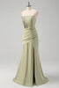 Load image into Gallery viewer, Sage Mermaid Spaghetti Straps Satin Bridesmaid Dress with Slit