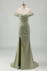 Load image into Gallery viewer, Sage Mermaid Off The Shoulder Long Bridesmaid Dress with Slit