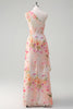 Load image into Gallery viewer, Peach Floral One Shoulder Embroidered Prom Dress with Slit