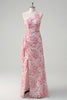 Load image into Gallery viewer, Floral Pink One Shoulder Embroidered Prom Dress with Ruffles