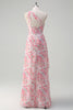 Load image into Gallery viewer, Floral Pink One Shoulder Embroidered Prom Dress with Ruffles