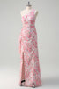 Load image into Gallery viewer, Floral Pink One Shoulder Embroidered Prom Dress with Ruffles