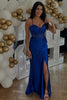 Load image into Gallery viewer, Royal Blue Mermaid Spaghetti Straps Corset Beaded Prom Dress With Slit