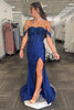 Load image into Gallery viewer, Navy Mermaid Off The Shoulder Prom Dress With Beading