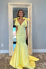 Load image into Gallery viewer, Yellow Mermaid V Neck Long Prom Dress With Beading