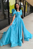 Load image into Gallery viewer, Blue A Line Square Prom Dress With Slit