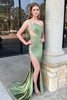 Load image into Gallery viewer, Sage Mermaid One Shoulder Slit Prom Dress With Beading