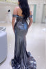 Load image into Gallery viewer, Grey Mermaid Off The Shoulder Slit Prom Dress With Beading