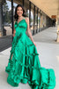 Load image into Gallery viewer, A Line Green Spaghetti Straps Backless Slit Prom Dress