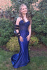 Load image into Gallery viewer, Navy Mermaid Spaghetti Straps Prom Dress With Flowers