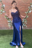 Load image into Gallery viewer, Navy Mermaid Spaghetti Straps Prom Dress With Flowers