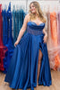 Load image into Gallery viewer, Royal Blue A Lline Spaghetti Straps Corset Slit Prom Dress With Beading