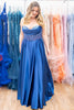 Load image into Gallery viewer, Royal Blue A Lline Spaghetti Straps Corset Slit Prom Dress With Beading