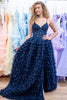 Load image into Gallery viewer, Navy A Line Spaghetti Straps Tiered Prom Dress With Beading