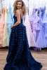 Load image into Gallery viewer, Navy A Line Spaghetti Straps Tiered Prom Dress With Beading