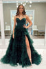 Load image into Gallery viewer, A Line Dark Green Spaghetti Straps Tiered Prom Dress