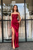 Load image into Gallery viewer, Burgundy Mermaid Strapless Slit Prom Dress With Beading