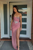 Load image into Gallery viewer, Pink Sheath Strapless Slit Prom Dress With Sequins