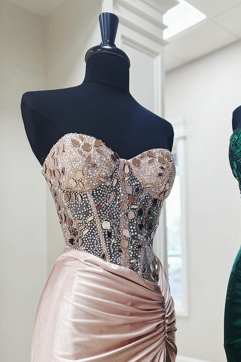 Load image into Gallery viewer, Sparkly Blush Corset Mermaid Long Prom Dress with Slit