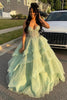 Load image into Gallery viewer, Princess Sage Corset A Line Long Prom Dress with Appliques