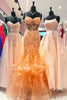 Load image into Gallery viewer, Sparkly Orange Corset Mermaid Long Prom Dress with Appliques