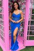 Load image into Gallery viewer, Sparkly Blue Corset Mermaid Long Prom Dress with Lace Up