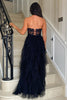 Load image into Gallery viewer, Black A Line Tiered Strapless Long Prom Dress with Slit