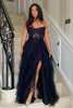 Load image into Gallery viewer, Black A Line Tiered Strapless Long Prom Dress with Slit