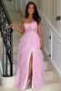 Load image into Gallery viewer, Black A Line Tiered Strapless Long Prom Dress with Slit