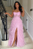 Load image into Gallery viewer, Black A Line Tiered Strapless Long Prom Dress with Slit