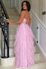 Load image into Gallery viewer, Black A Line Tiered Strapless Long Prom Dress with Slit