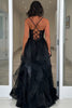 Load image into Gallery viewer, Sparkly Black Tiered Corset Long Prom Dress with Lace Up