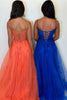 Load image into Gallery viewer, Sparkly Orange Corset Tulle Long Prom Dress with Appliques