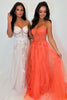 Load image into Gallery viewer, Sparkly Orange Corset Tulle Long Prom Dress with Appliques