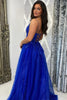 Load image into Gallery viewer, Sparkly Royal Blue Corset Appliqued Long Prom Dress with Slit