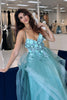 Load image into Gallery viewer, Sparkly Blue Corset A Line Long Prom Dress with Appliques