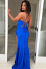 Load image into Gallery viewer, Sparkly Royal Blue Spaghetti Straps Long Prom Dress with Slit