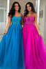 Load image into Gallery viewer, Sparkly Blue Corset A Line Long Prom Dress with Appliques