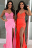 Load image into Gallery viewer, Sparkly Orange Corset Beaded Long Prom Dress with Slit