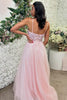 Load image into Gallery viewer, Sparkly Pink A Line Floral Long Prom Dress with Appliques