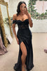 Load image into Gallery viewer, Sparkly Black Off The Shoulder Long Prom Dress with Slit