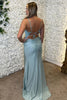 Load image into Gallery viewer, Sparkly Sky Blue Corset Mermaid Long Prom Dress with Slit