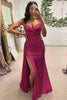 Load image into Gallery viewer, Sparkly Fuchsia Corset Appliqued Long Prom Dress with Slit