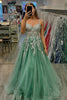 Load image into Gallery viewer, Sparkly Sage Appliqued A Line Long Prom Dress