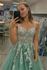 Load image into Gallery viewer, Sparkly Sage Appliqued A Line Long Prom Dress