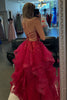 Load image into Gallery viewer, Sparkly Fuchsia A Line Corset Tiered Long Prom Dress