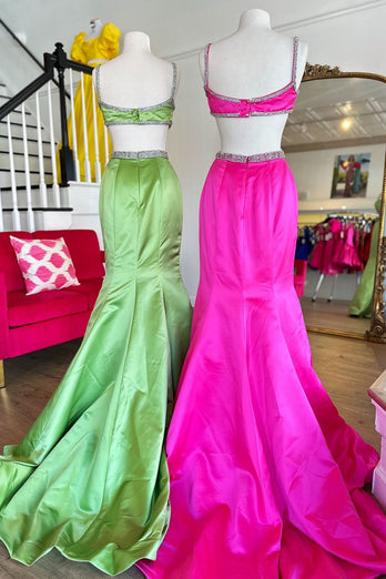 Sparkly Fuchsia Mermaid Beaded Prom Dress