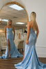 Load image into Gallery viewer, Sparkly Blue Corset Appliqued Prom Dress with Slit